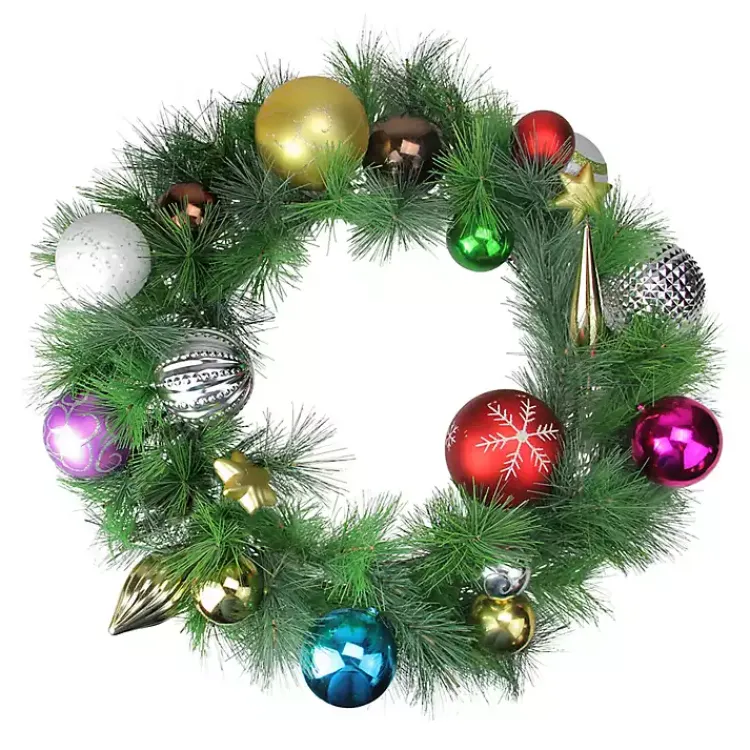 Christmas Wreaths>Kirklands Home Multicolored Ornaments and Pine Wreath