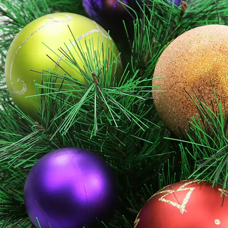 Christmas Wreaths>Kirklands Home Multicolored Ornaments and Pine Wreath