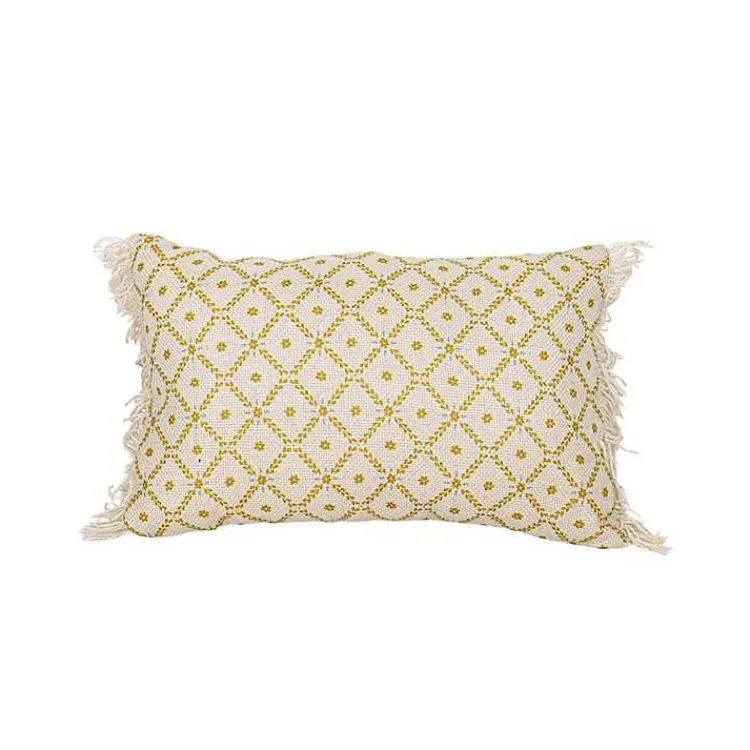 Kirklands Home Mustard Geometric Floral Indoor/Outdoor Pillow Clearance