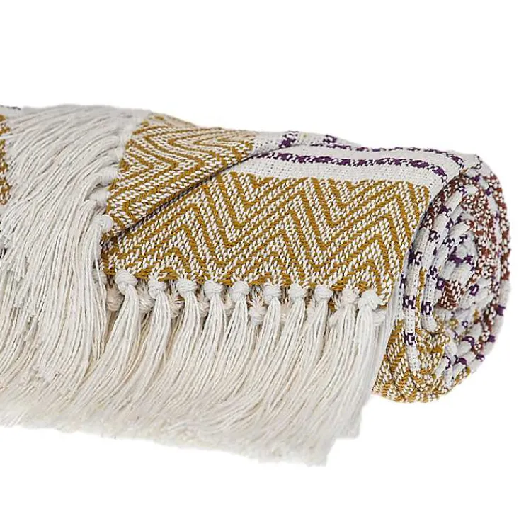 Blankets & Throws>Kirklands Home Mustard Herringbone Multi Striped Throw Yellow