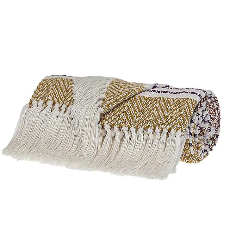 Blankets & Throws>Kirklands Home Mustard Herringbone Multi Striped Throw Yellow