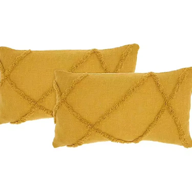 Pillows>Kirklands Home Mustard Tufted Diamond Lumbar Pillows, Set of 2 Yellow