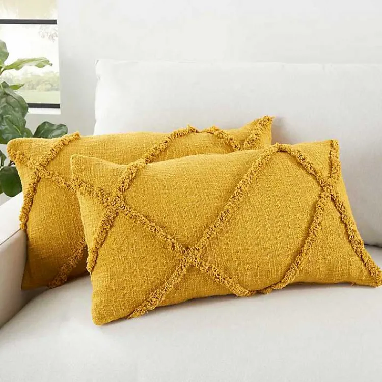 Pillows>Kirklands Home Mustard Tufted Diamond Lumbar Pillows, Set of 2 Yellow