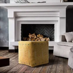 Poufs & Floor Cushions>Kirklands Home Mustard Bohemian Ultra-Soft Pouf Yellow