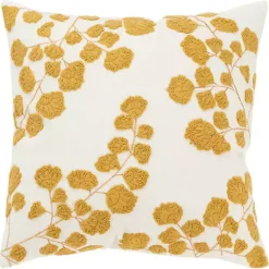 Pillows>Kirklands Home Mustard Yellow Embroidered Floral Throw Pillow