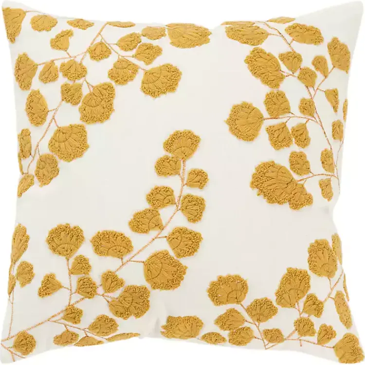 Pillows>Kirklands Home Mustard Yellow Embroidered Floral Throw Pillow