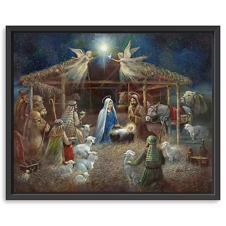Christmas Art & Wall Decor>Kirklands Home Nativity at Twilight Framed Canvas Art Print Multi