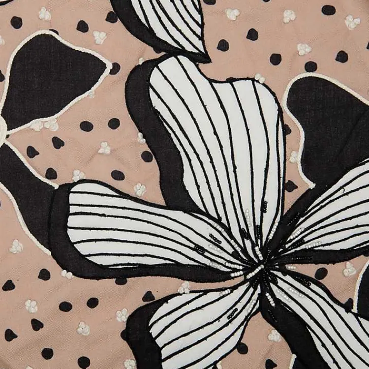Pillows>Kirklands Home Natural & Black Embroidered Floral Throw Pillow