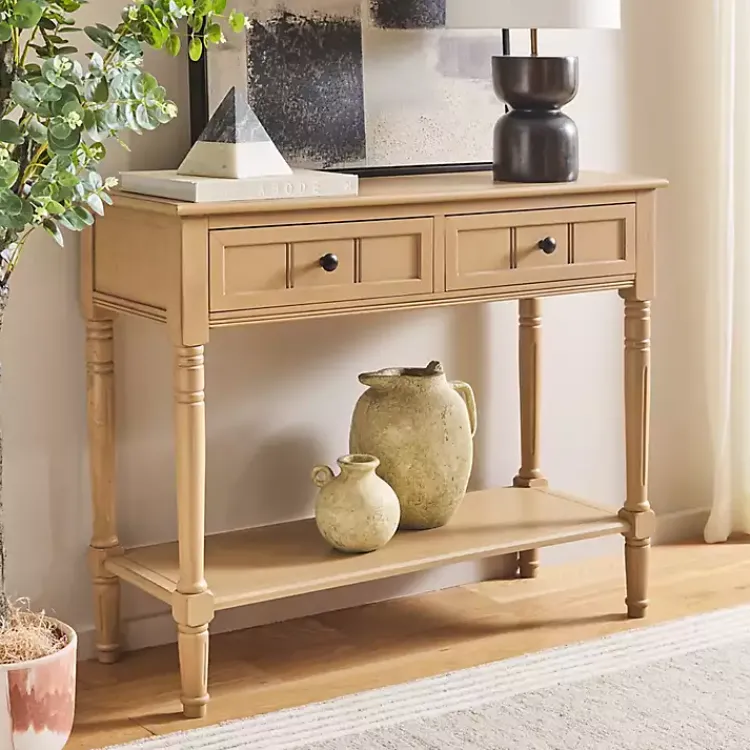 Kirklands Home Natural 2- Drawer Samantha Console Table Tan Discount