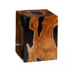 Kirklands Home Natural Abstract Teak Wood Grain Accent Table Brown