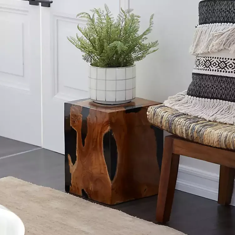 Kirklands Home Natural Abstract Teak Wood Grain Accent Table Brown