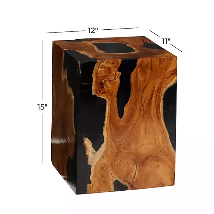 Kirklands Home Natural Abstract Teak Wood Grain Accent Table Brown