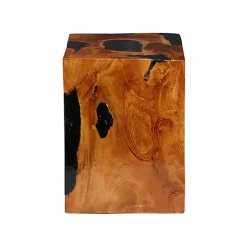 Kirklands Home Natural Abstract Teak Wood Grain Accent Table Brown