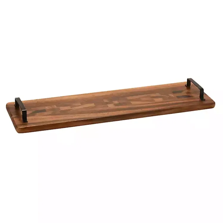 Kirklands Home Natural Acacia Long Tray with Handles Brown Hot