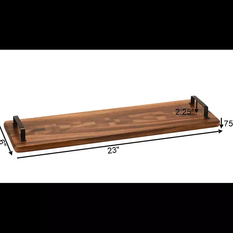 Kirklands Home Natural Acacia Long Tray with Handles Brown Hot