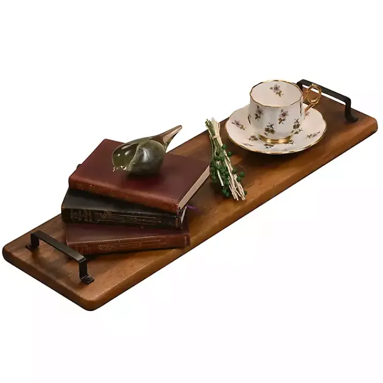 Kirklands Home Natural Acacia Long Tray with Handles Brown Hot