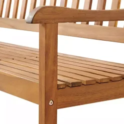 Kirklands Home Natural Acacia Wood Bench with Pop-Up Table Tan