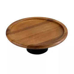 Kirklands Home Natural Acacia Wood Cake Stand with Black Base Clearance