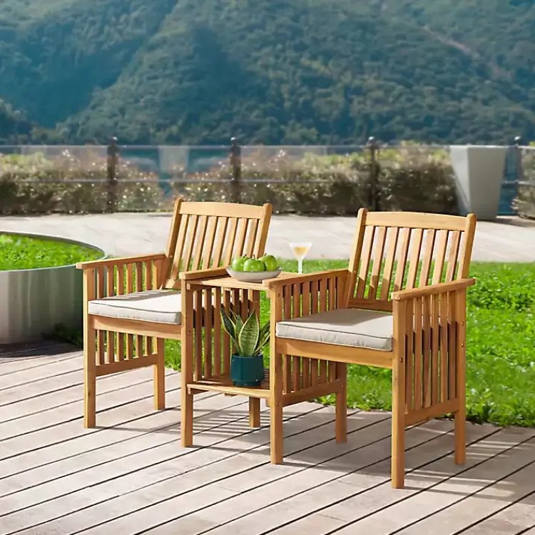 Kirklands Home Natural Acacia Wood Ivory Cushion 3-pc. Patio Set Discount