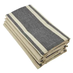 Kirklands Home Natural and Black Banded Cotton Napkins, Set of 4