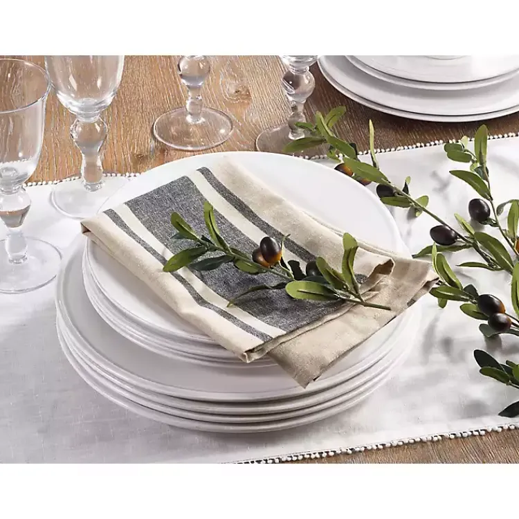 Kirklands Home Natural and Black Banded Cotton Napkins, Set of 4