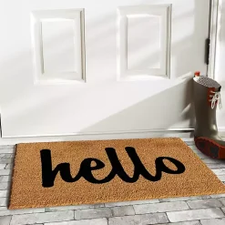 Kirklands Home Natural and Black Coir Hello Doormat, 36x24 in. New