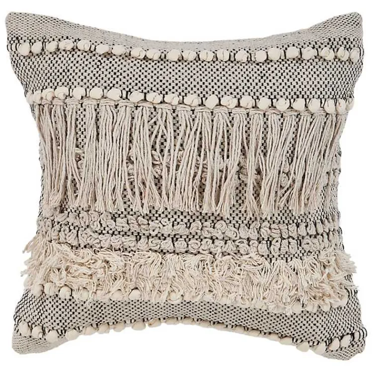 Pillows>Kirklands Home Natural and Black Cozy Fringe Pillow