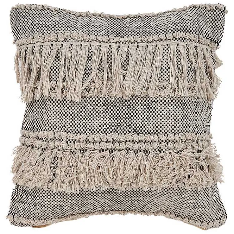 Pillows>Kirklands Home Natural and Black Cozy Fringe Pillow