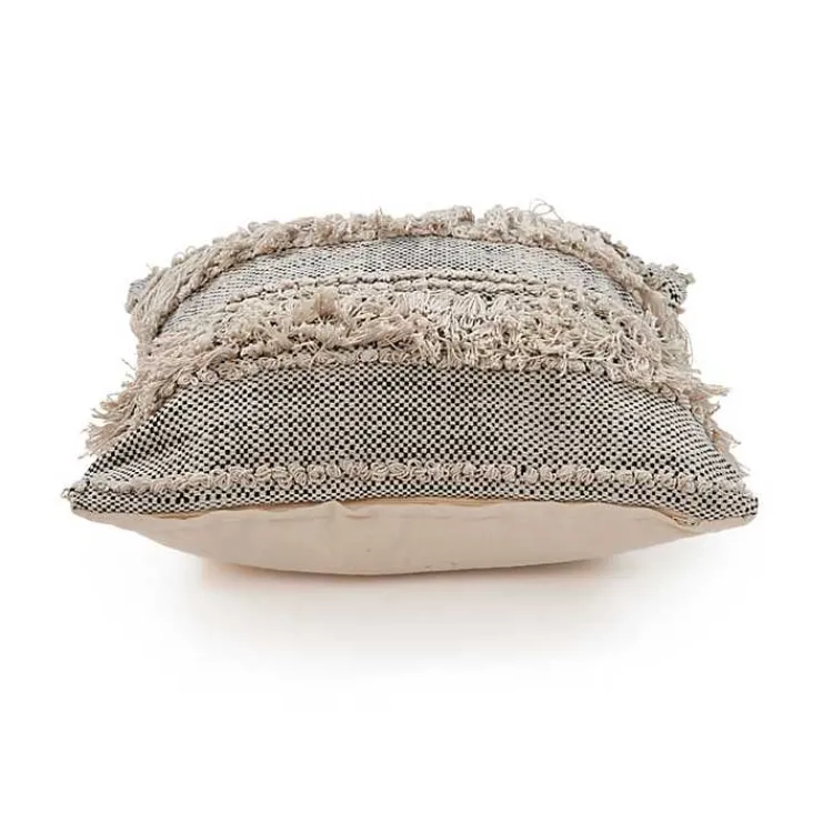 Pillows>Kirklands Home Natural and Black Cozy Fringe Pillow