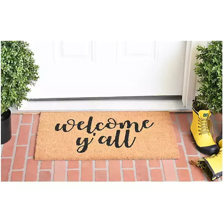 Kirklands Home Natural and Black Welcome Y'all Doormat Best