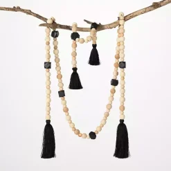Decorative Accents>Kirklands Home Natural and Black Wood Bead Garlands, Set of 2