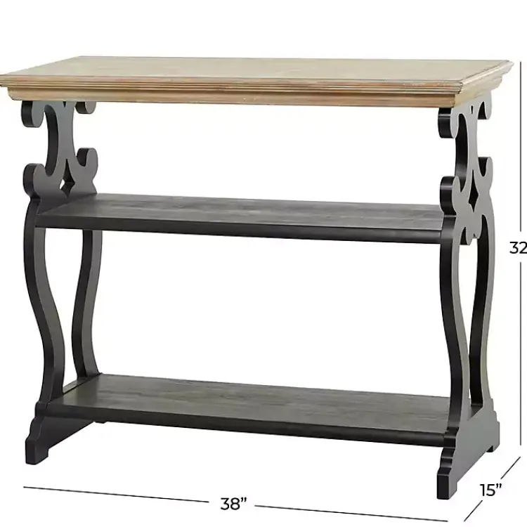 Kirklands Home Natural and Wood 3-Tier Console Table Black Sale