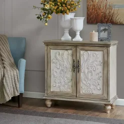 Kirklands Home Natural and Cream Two-Tone Whitt Cabinet Tan Hot