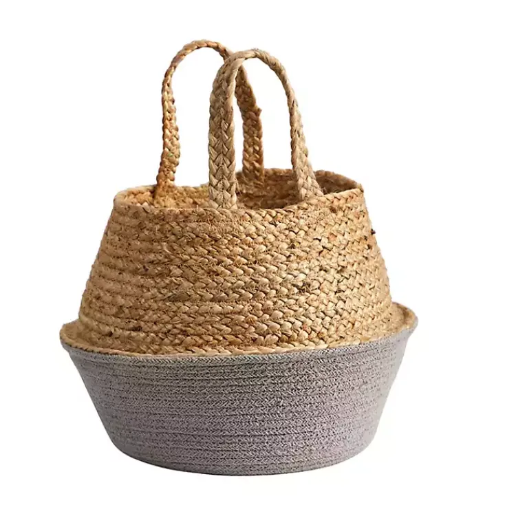 Baskets & Boxes>Kirklands Home Natural and Gray Woven Jute Planter Basket