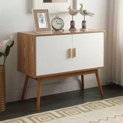 Kirklands Home Natural and White Reversible Doors Cabinet