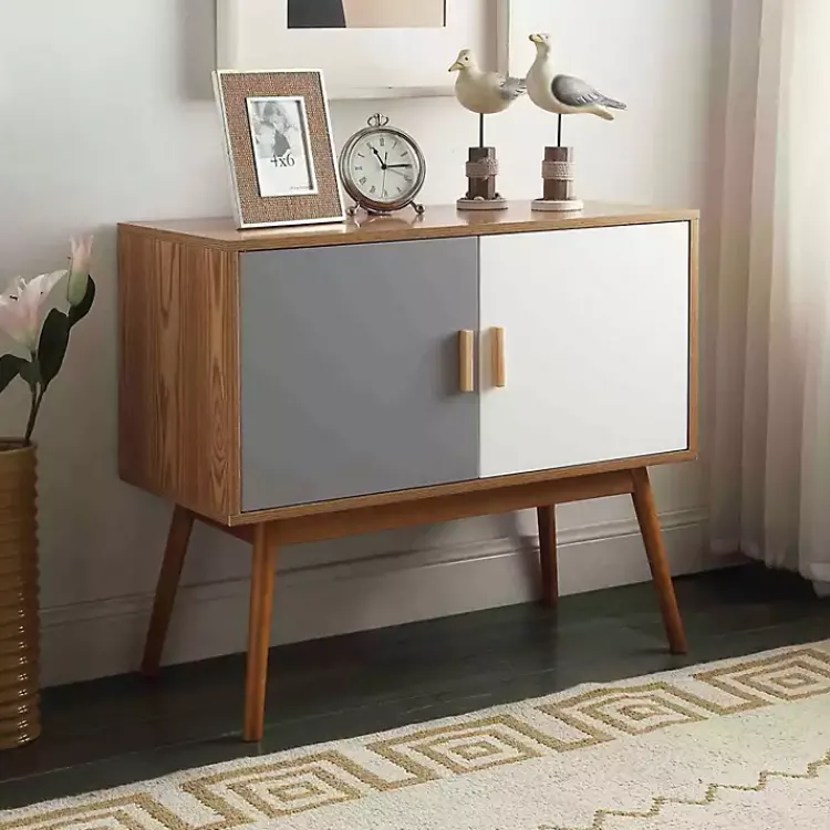 Kirklands Home Natural and White Reversible Doors Cabinet