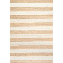 Kirklands Home Natural and White Striped Felix Area Rug, 7x9 New