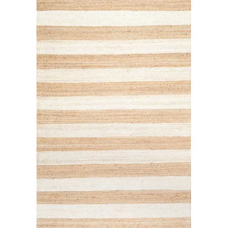Kirklands Home Natural and White Striped Felix Area Rug, 7x9 New