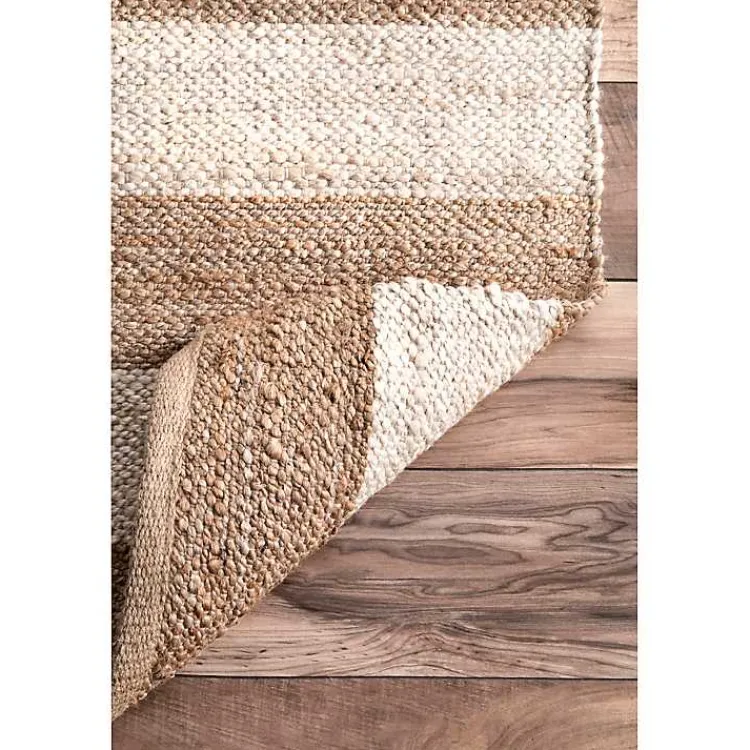 Kirklands Home Natural and White Striped Felix Area Rug, 7x9 New