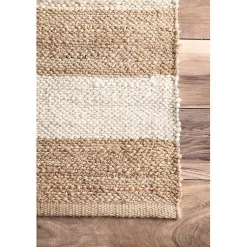 Kirklands Home Natural and White Striped Felix Area Rug, 7x9 New