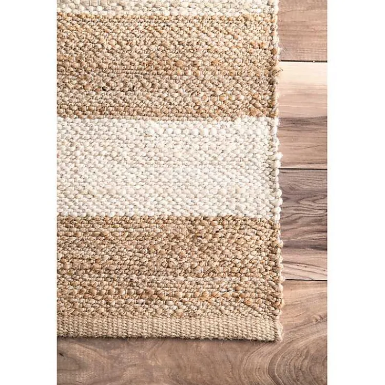 Kirklands Home Natural and White Striped Felix Area Rug, 7x9 New
