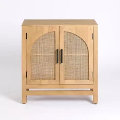 Kirklands Home Natural Arch Cane and Wood Cabinet Tan