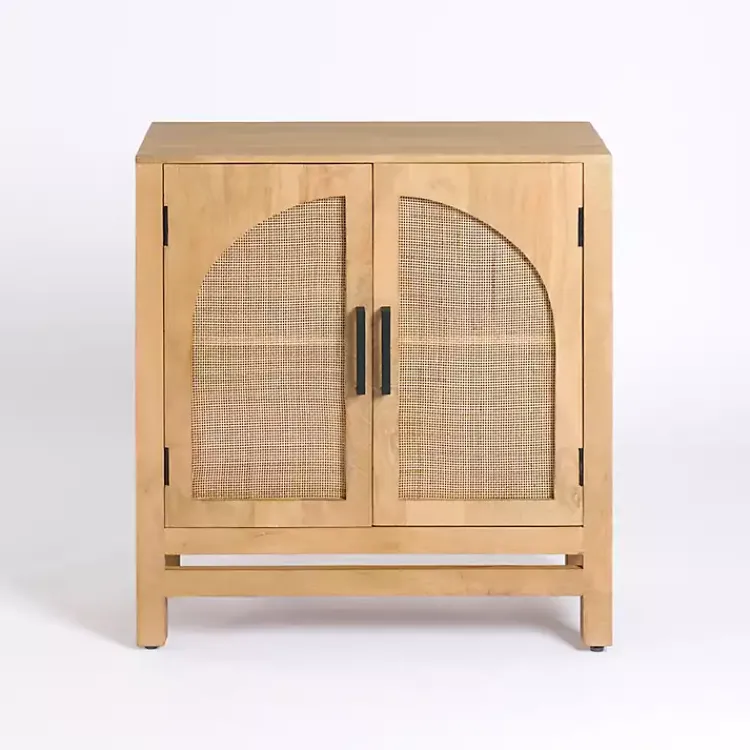 Kirklands Home Natural Arch Cane and Wood Cabinet Tan