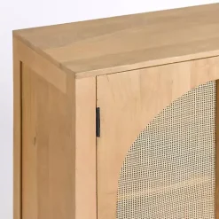 Kirklands Home Natural Arch Cane and Wood Cabinet Tan
