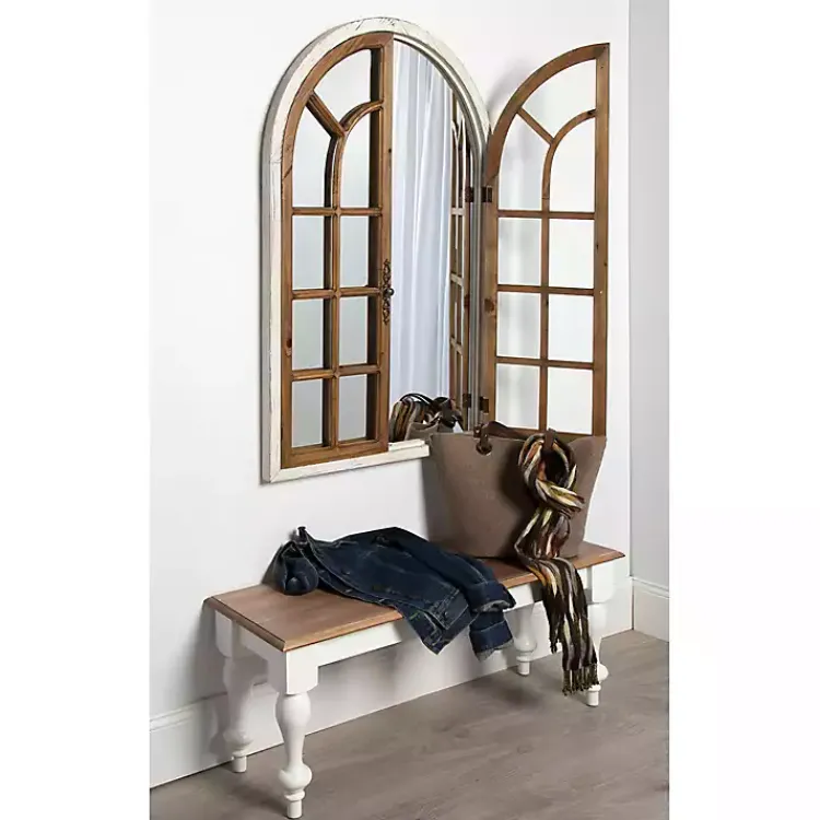 Kirklands Home Natural Arched Pane Doors Wall Mirror Clearance