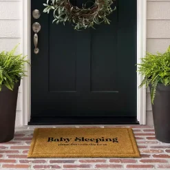 Kirklands Home Natural Baby Sleeping Funny Doormat Tan Hot