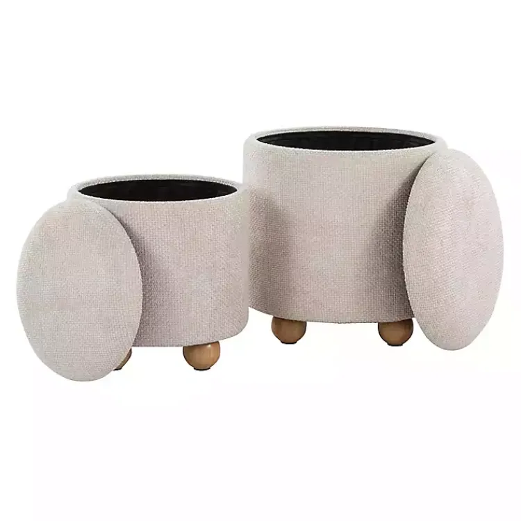 Kirklands Home Natural Bacci Nesting Ottomans, Set of 2 Tan Sale