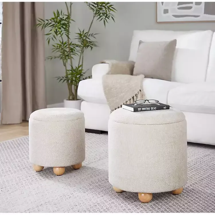 Kirklands Home Natural Bacci Nesting Ottomans, Set of 2 Tan Sale