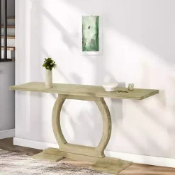 Kirklands Home Natural Barnwood Circular Pedestal Console Table Tan Best