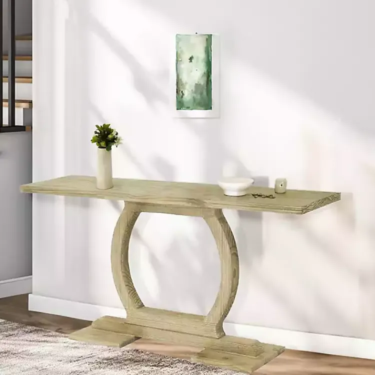 Kirklands Home Natural Barnwood Circular Pedestal Console Table Tan Best